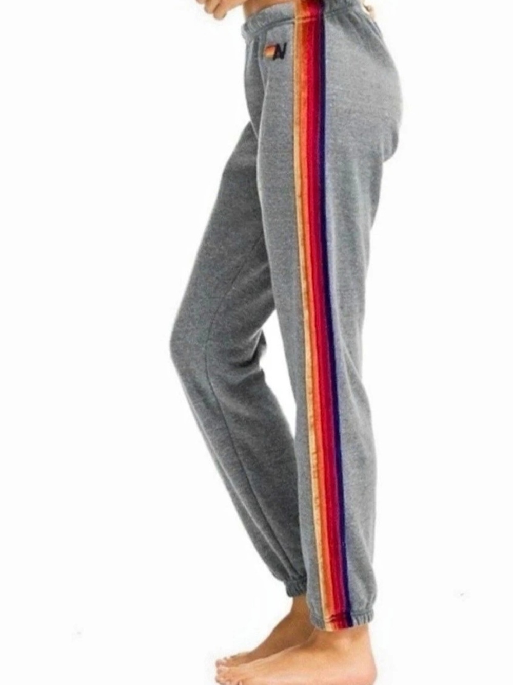 Aviator Nation Velvet 5 Stripe Sweatpants Gray & Red